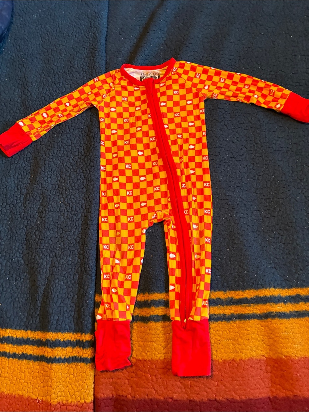 KC keiki Checkerboard Red & Orange Kids Footie pajama